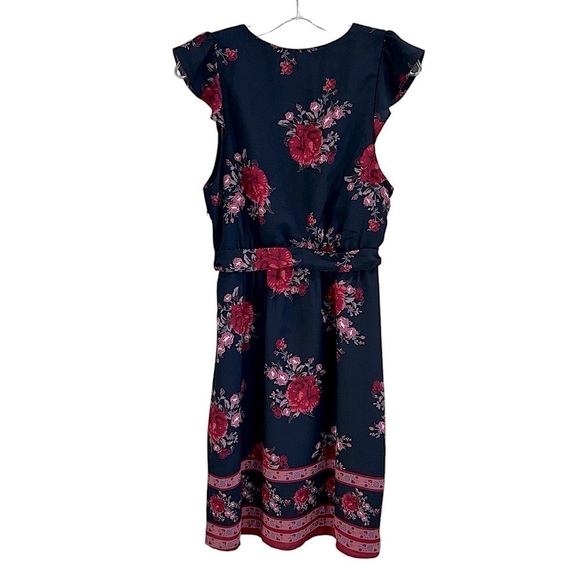 NWT Collective Concept (Nordstrom) Flutter Faux Wrap Dress Small Navy Floral - Picture 6 of 13